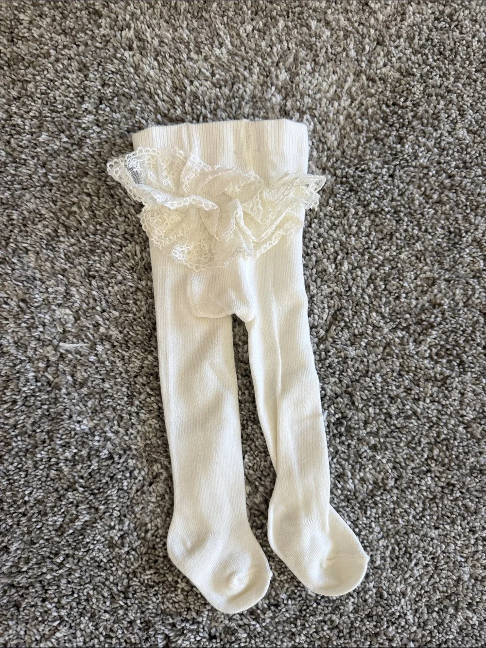 Girls' Cream Lace Ruffle Tights - Kids Accessories